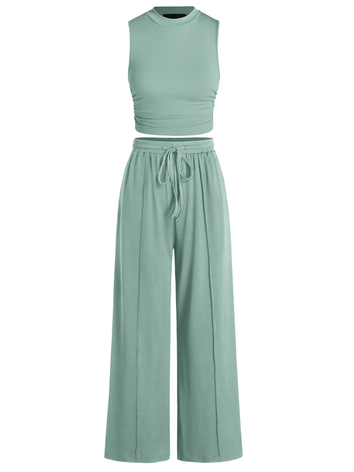 BTFBM Women's Summer 2-Piece Outfits - Ribbed Knit Crew Neck Sleeveless Cropped Top & Wide Leg Pants Lounge Set #Outdoorfun BTFBM Women's Summer 2-Piece Outfits - Ribbed Knit Crew Neck Sleeveless Cropped Top & Wide Leg Pants Lounge Set #Outdoorfun
