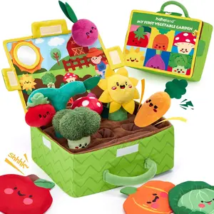 Baby toys for 6-12 months - Fruits, vegetables, garden plants plush toys - 6 months old toys Montessori sensory toys Carrot flower with rattle mirror sound texture crease tissue Easter baby gift