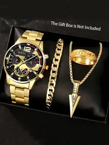 Men's Business Quartz Watch Set, Arrow Necklace Bracelet Ring, Fashion Casual Accessory, Perfect Gift for Valentine's Day Father's Day
