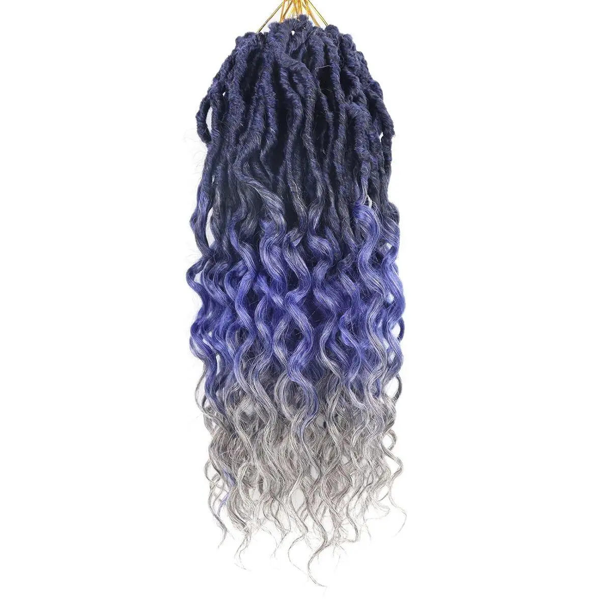 Goddess Locs Crochet Hair 14 Inch 8 Packs Soft Crochet Braids With Curly Ends Deep Faux Locs Crochet Hair for Black Women Pre Looped Synthetic Braiding Hair(14 Inch, 1B/Blue/Grey)