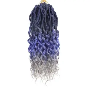 Goddess Locs Crochet Hair 14 Inch 8 Packs Soft Crochet Braids With Curly Ends Deep Faux Locs Crochet Hair for Black Women Pre Looped Synthetic Braiding Hair(14 Inch, 1B/Blue/Grey)