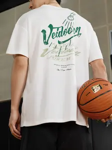 Men's Versatile Letter Design Print Casual Round Neck Short Sleeve T-Shirt, Breathable Mesh Sweat Absorbent Quick Dry Summer Outdoor Sport Top