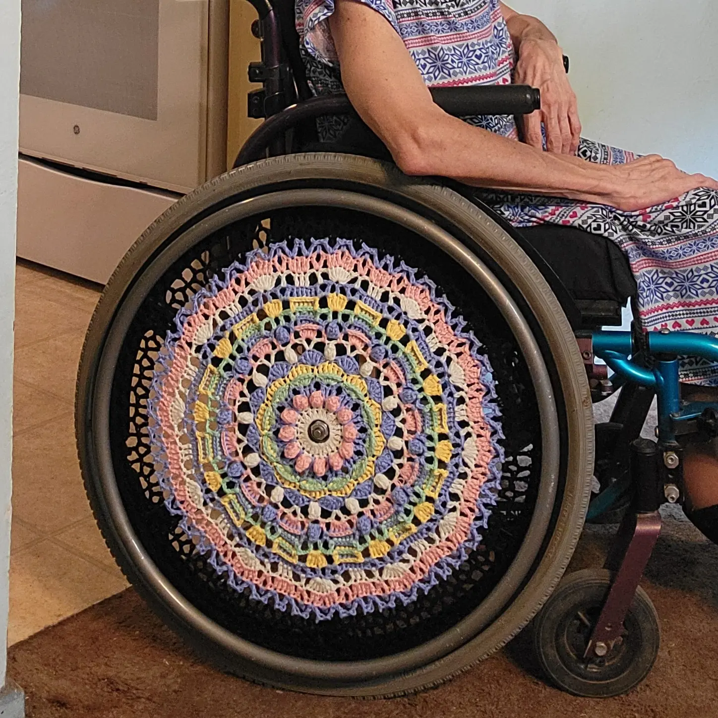 24" - Two (2) Matching pair Fun Mandala Wheelchair Wheel Cover Ready Gift Celebration Just 'Cos Spoke Cover Special Unique Design Healthcare Tool