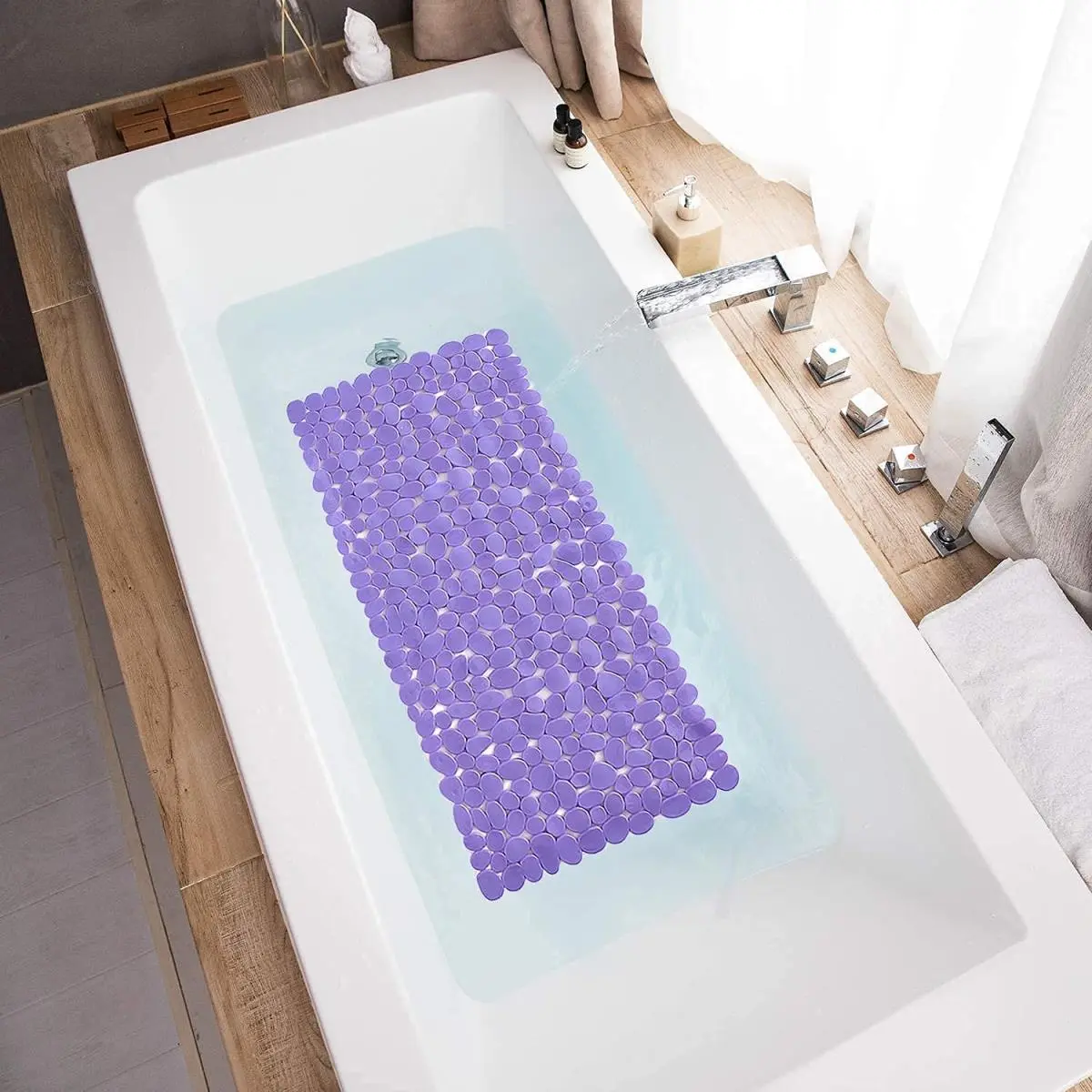 Purple Vinyl Bathtub Shower Mat, 35x16 in, Machine Washable Bathroom Home Supply