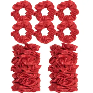 24 count Shiny Metallic Hair Scrunchies Bulk, Cheer Scrunchies Hair Accessories Cheerleading Hair Ties Elastics for Women Cheerleading Teams (Red)