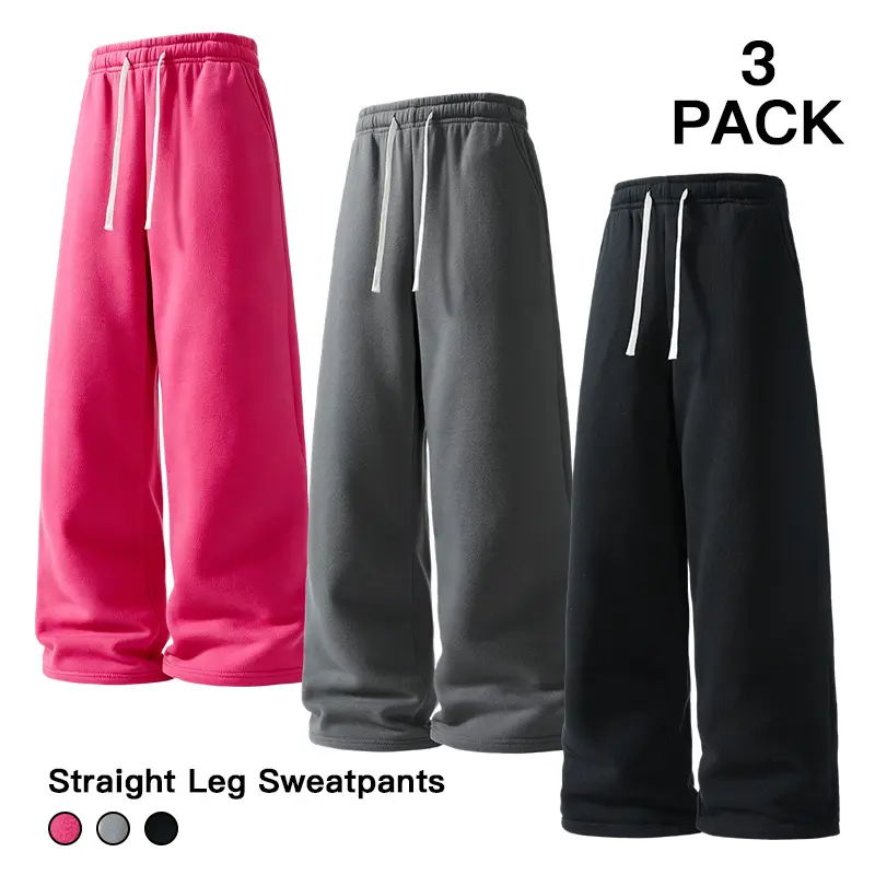 Hype Streetwear Straight Leg Sweatpants 3 Pack Men Oversized Wide Leg Casual Daily Jogger Pants