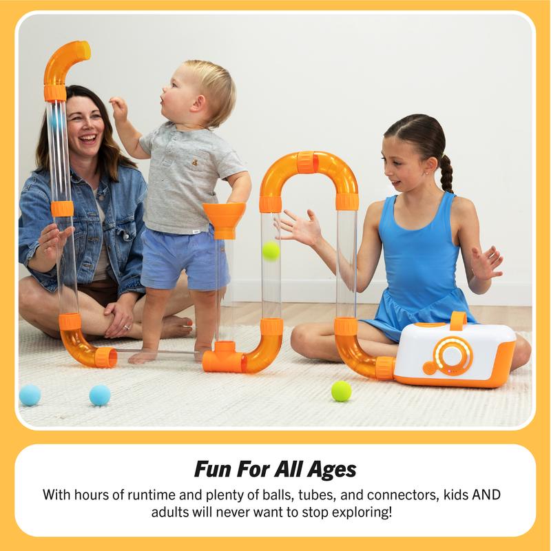 Fat Brain Toys Air Toobz Air-Powered STEM Building Toy for Kids & Teens Ages 3+ with 20 Foam Balls & Auto Shut-Off Feature