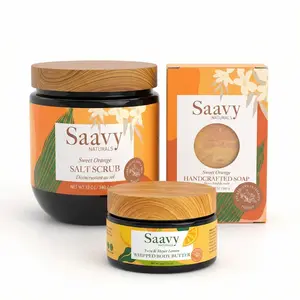 Saavy Naturals Citrus Glow Body Care Bundle | Dead Sea Salt Scrub + Whipped Body Butter + Handcrafted Soap | Smooth & Hydrated Skin