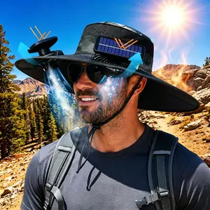 2026 Solar Fan Hat with Dual Cooling Fans, UPF 50+ Wide Brim Sun Hat, USB Rechargeable UV Protection Bucket Hat for Fishing, Gardening, Mowing, Lawn Care & Construction, Cool Outdoor Work Gear, Heatstroke Prevention Gift for Men Women, Father's Day Gift