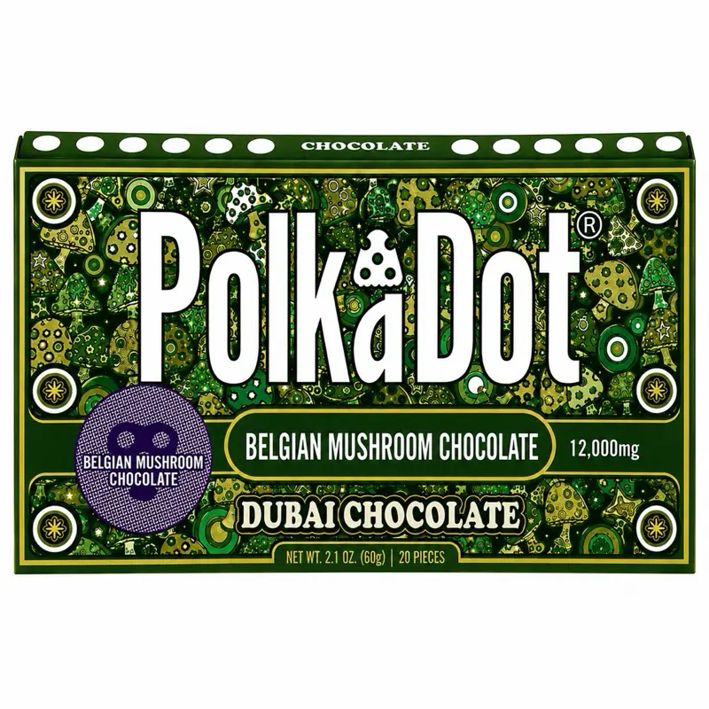 Polkadot Belgian Pistachio Chocolate, 20 Count, High Potency Plant-based Mushroom Snack, 100% Organic, High-Quality Ingredients, Made in USA, All Natural, Healthy Chocolate, 20 Piece Chocolate Bar
