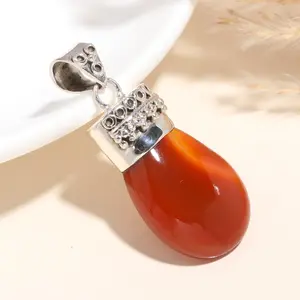 925 Sterling Silver Handmade Vintage Boho Carnelian Teardrop Pendant