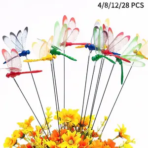 4/8/12/28 PCS 3D Dragonfly Garden Decor, Dragonfly Stakes Outdoor Art, Fly Deterrent & Bird Scare, DIY Lawn Patio Aesthetic Ornaments, Unique Home & Garden Gifts