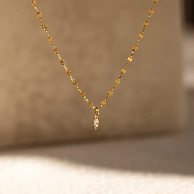 Dainty Marquise Pendant Necklace by Caitlyn Minimalist - Delicate Cubic Zirconia Diamond Necklace on Mirror Chain - Minimalist Crystal Layering Necklace in Gold & Silver - Everyday Jewelry - Gift for Mom