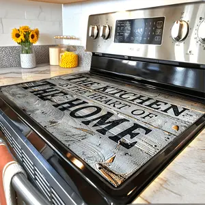 1pc "Kitchen is the Heart of the Home" Stove Top Protector - Heat-Resistant Stove Burner Mat, Scratchproof Surface, Fits Gas & Electric Stoves, Decorative Farmhouse Kitchen Decor - Ideal Housewarming or Wedding Gift for Home Cooks, Rustic Wood Design, Scr