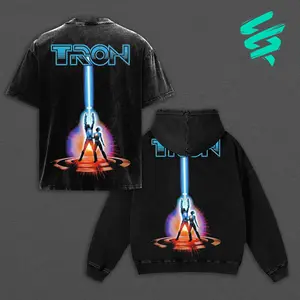 Official TRON Legacy Retro Graphic Apparel - Vintage Washed Oversized Hoodie, Sweatshirt, T-Shirt & Tank Top - Sci-Fi Neon Cyberpunk Streetwear - Premium Heavyweight Acid Wash Aesthetic - Unisex Techwear Gear