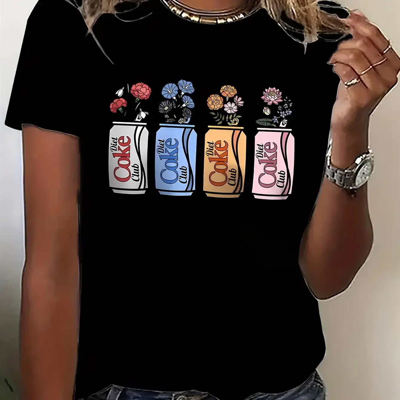 Cotton Women'S Retro Soda Pop Graphic T-Shirt - Breathable Moisture-Wicking Crew Neck Short Sleeve Top with Colorful Vintage Drink Can Print (Diet Coke, Diet Coke Zero, Diet Coke Light), Casual Summer Party Outfit, Comfortable Casual Attire