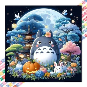 1 DIY diamond painting kit, 5D diamond art set, DIY decoration, Totoro, pumpkin, full moon diamond painting set with full round diamonds, mosaic, diamond art, DIY art home decoration, suitable for Christmas.
