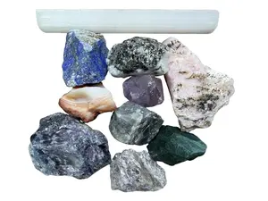 Raw Crystal Mystery Box | Hand-Packed, Individually Wrapped + Info Cards + Selenite Wand | Bulk Mixed Raw Crystal Stones