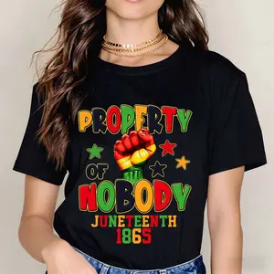Property Of Nobody Juneteenth 1865 Print T Shirt Black Crew Neck Casual Sport Style