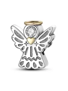 Wing Design Rhinestone Decor Angel Design Cubic Zirconia Pendant, Zirconia Inlaid Heart, Diy Jewelry Making Supplies, Diy Jewelry Making Accessories for Women & Girls, Rhinestone Decorated Jewelry