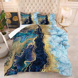 Blue Marble Pattern Comforter Set, 1 Count Comforter& 1/2 Counts Pillowcases without Filler, Soft Comfortable Bedding Set for Home Bedroom