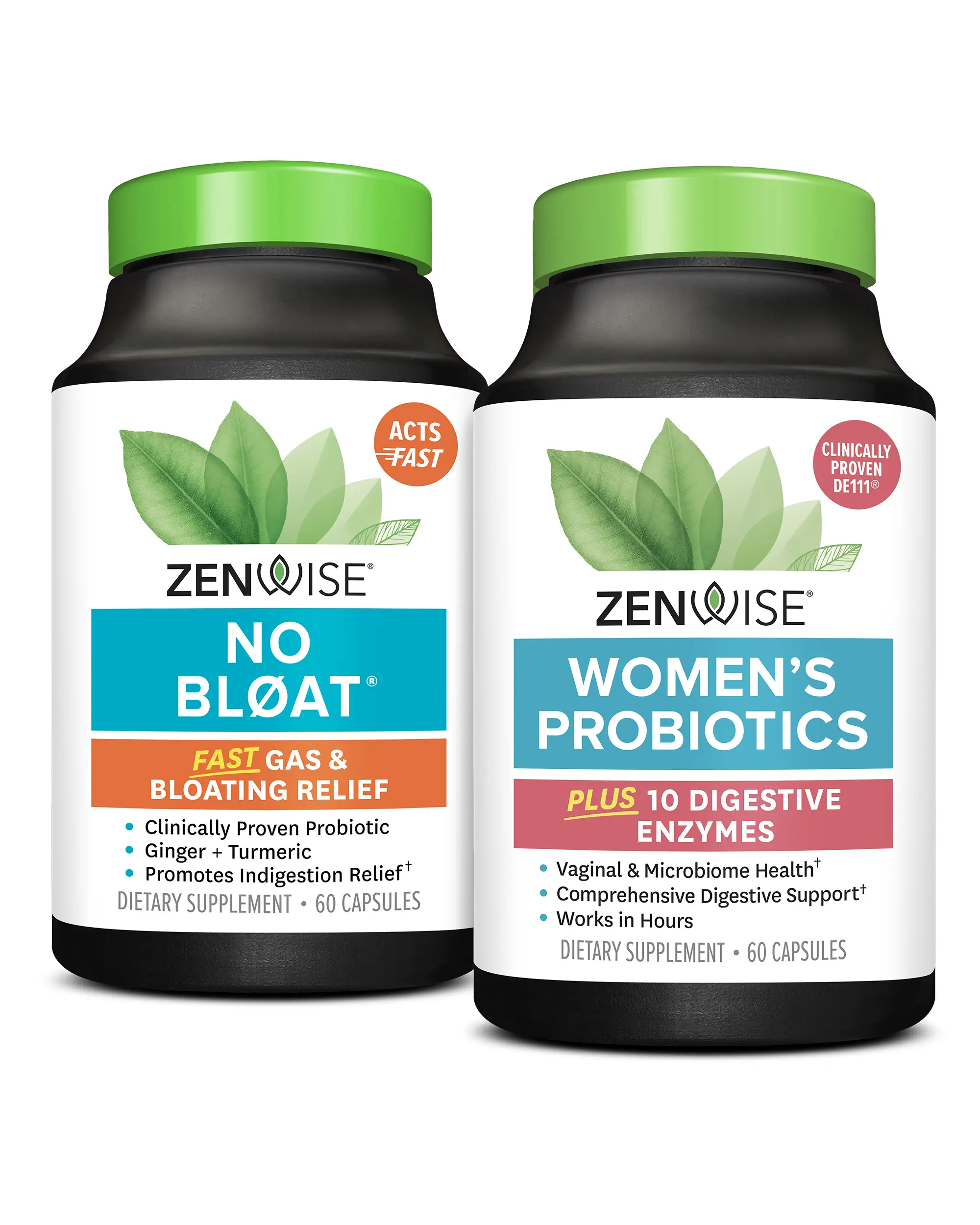 Zenwise Womens Probiotic + No Bloat Bundle - Probiotics and Digestive Enzymes for Gut Health and Bloating Relief