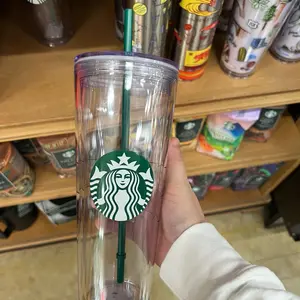 Starbucks classic Mermaid icon logo double wall clear plastic venti tumbler cold cup