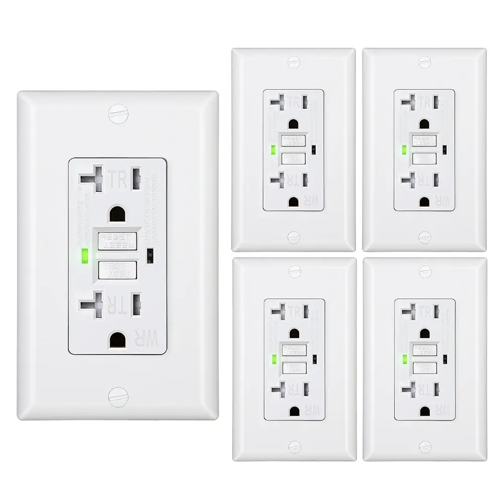 DEWENWILS 5-Pack 20A GFCI Outlet, Self-Test GFCI Receptacle with LED Indicator, Tamper Resistant, Weather Resistant, Wallplate Included, power plug, o