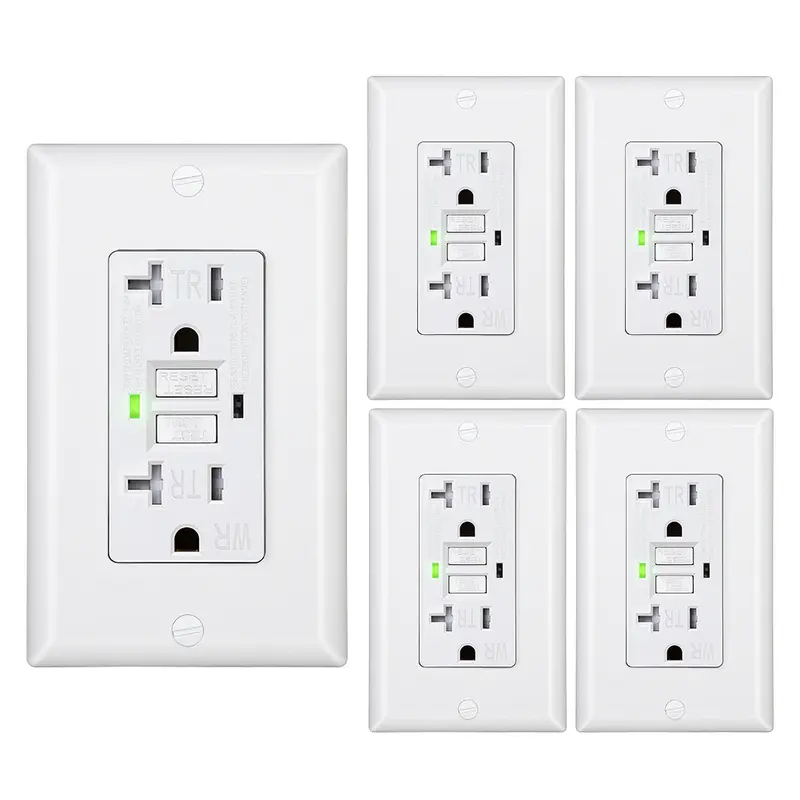 DEWENWILS 5-Pack 20A GFCI Outlet, Self-Test GFCI Receptacle with LED Indicator, Tamper Resistant, Weather Resistant, Wallplate Included, power plug, outlet extension,Socket, electrical outlet lead indicator, wall outlet White-HGFB20D