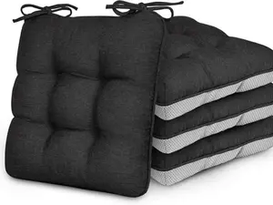 Memory Foam Chair Cushions Set of 4, 16x16 Inch Seat Pads for Dining Chairs, Kitchen, Office, and Patio Chairs - Black