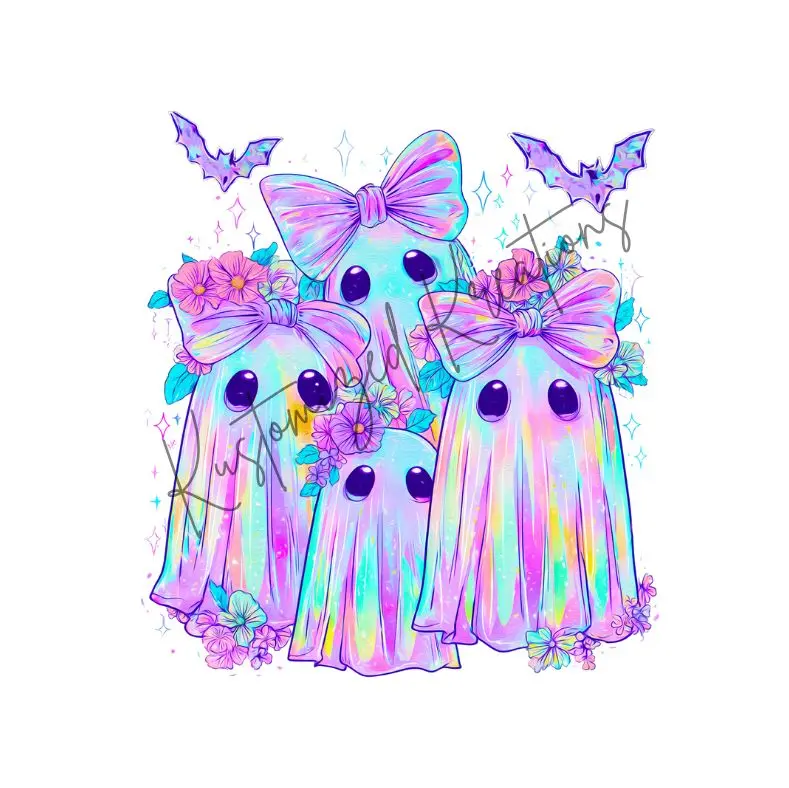 Ghosts Iridescent Holographic BLEACHED • T-shirt Tee Shirt Top Bleach Top Sublimation Graphic Cute Ghost Spooky Halloween Unisex Soft Stylish Summerween Style Everyday