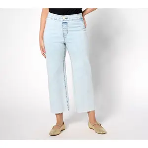 Isaac Mizrahi Live! Petite True Denim Wide Leg Ankle Jeans w/ Faux Fly