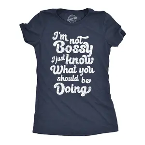 Womens Funny T Shirts Im Not Bossy I Just Know What You Shoud Be Doing Novelty Tee for Ladies Funny Womens T Shirts Cute Vintage Fashion Casual Ladies T-Shirt Gift Funny Sarcastic Top Women's Novelty Tees Navy - Not