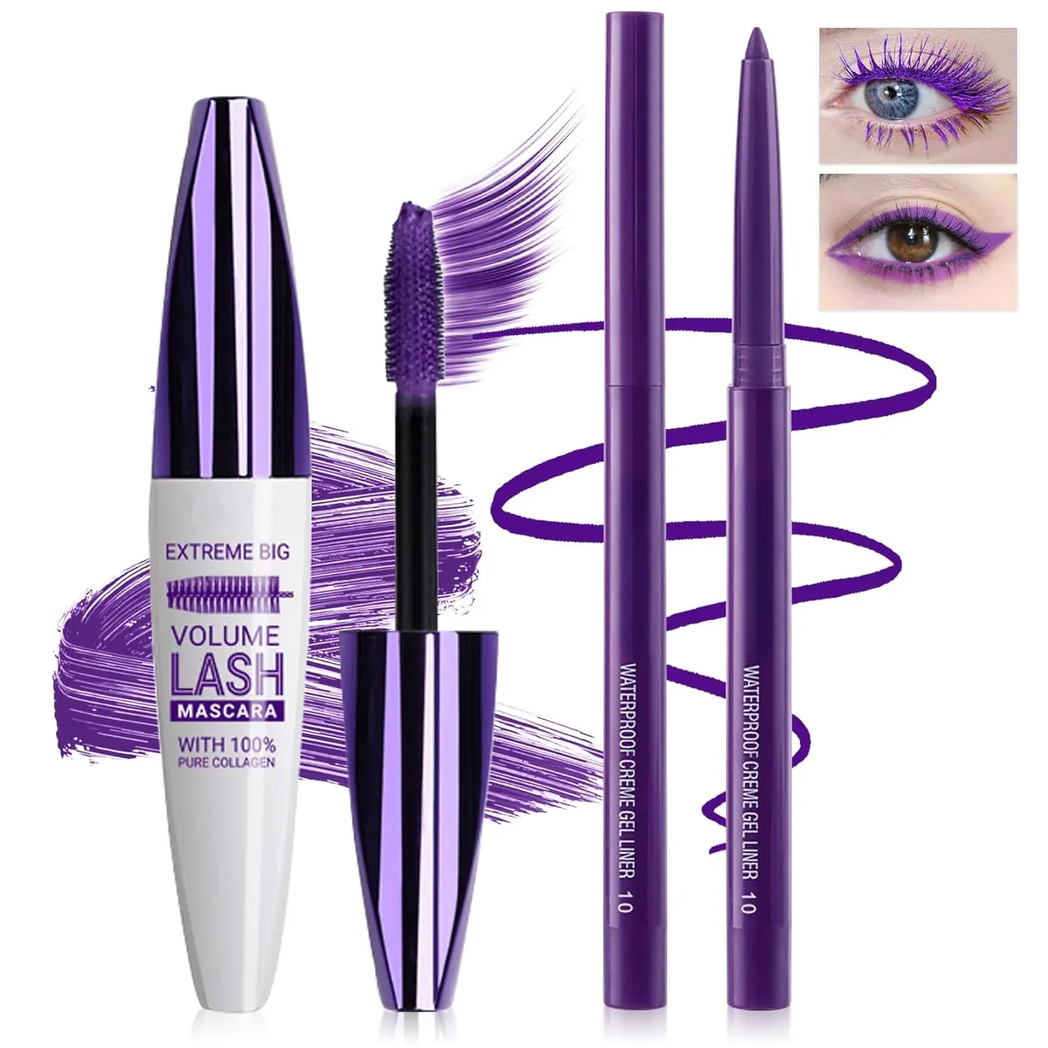 5D Mascara and Eyeliner Set with Silicone Brush - Volumizing & Lengthening Lash Formula for Oily Skin, Long-Lasting Beauty Products, Glam Set