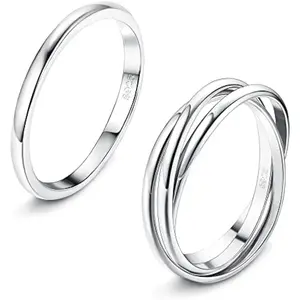 Fansilver Minimalist Stackable Rings for Women Simple Classic Band Rings Triple Interlocked Rolling Ring Thin Stacking Rings Set Size 5-9