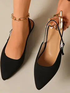 Women's Elegant Ankle Strap Shoes, Solid Color Design, Lightweight Pointed Toe, Comfortable Daily Wear, Stylish Footwear, Flats Sandals