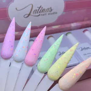 LATINAS NAIL STUDIO 6 Piece Set with Glitter,Gel Includes Various Pastel Shades for Beginners, Easy to Remove Formula