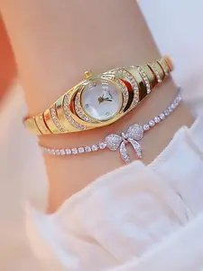 Women's Elegant Quartz Watch, With Butterfly Bracelet Set, Fashion Classic Round Dial & Rhinestone Decor Bracelet Wristwatch Set, Trendy Watch Set As Gift for Women & Girls, Stackable Bracelets