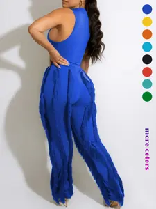 Women's Simple Casual Halter Top Fringe Long Pants Set, Sleeveless, Stylish Summer, Comfortable and Trendy, Perfect for Daily Wear