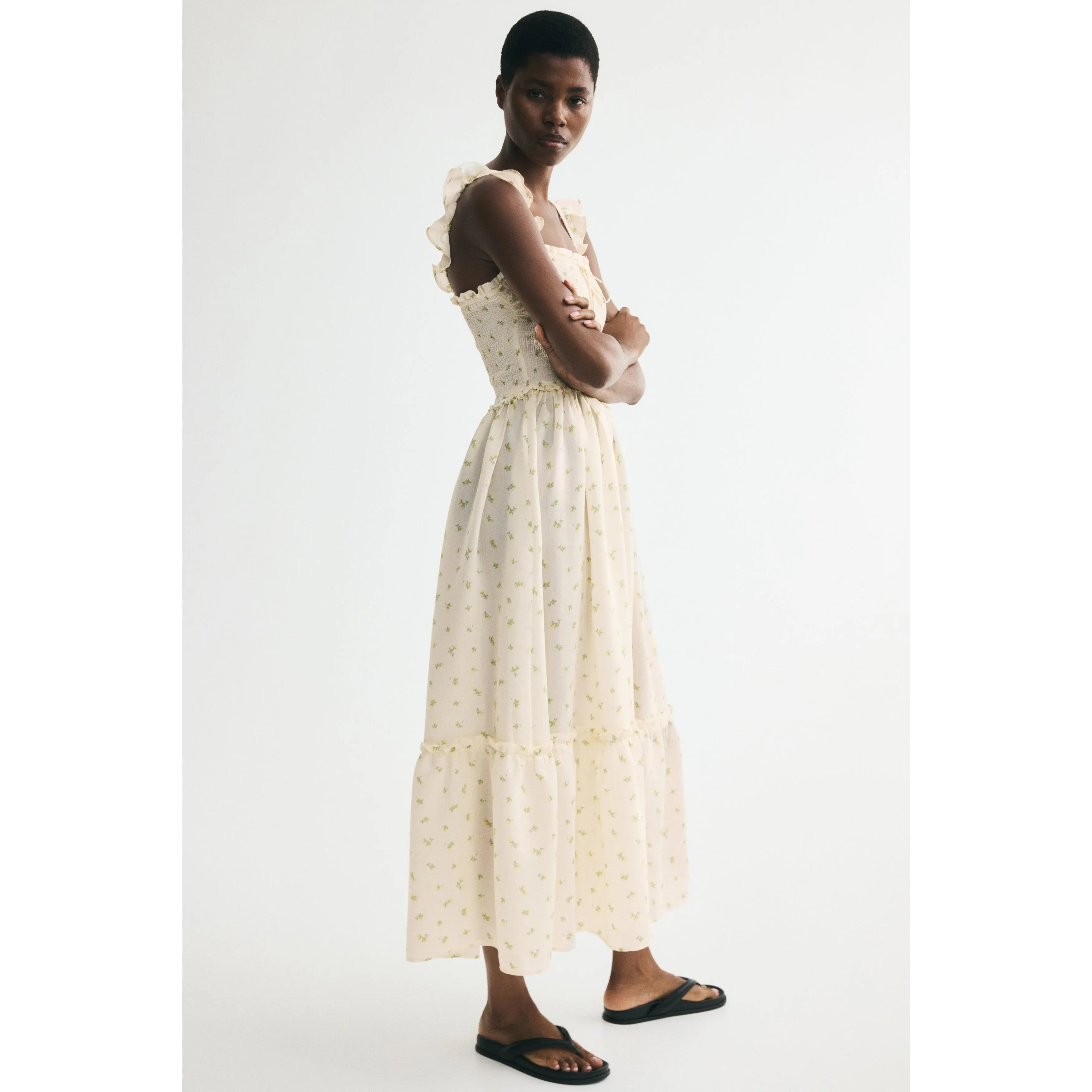 H&M Frill-trimmed smocked-bodice dress
