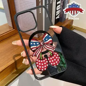 Magnetic Case Compatible with iPhone 16 15 14 Pro Max 13 12 11 XR XS Plus E Patriotic Cherry Bow Clear Acrylic Back Drop Protection Pocket-Friendly Cellphone Cover Gift
