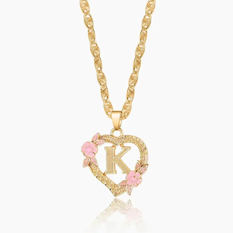 Golden Floral Heart Letter Initial Pendant Necklace for Youth Monogram Perfect for Everyday Wear Special Occasions or Gifts