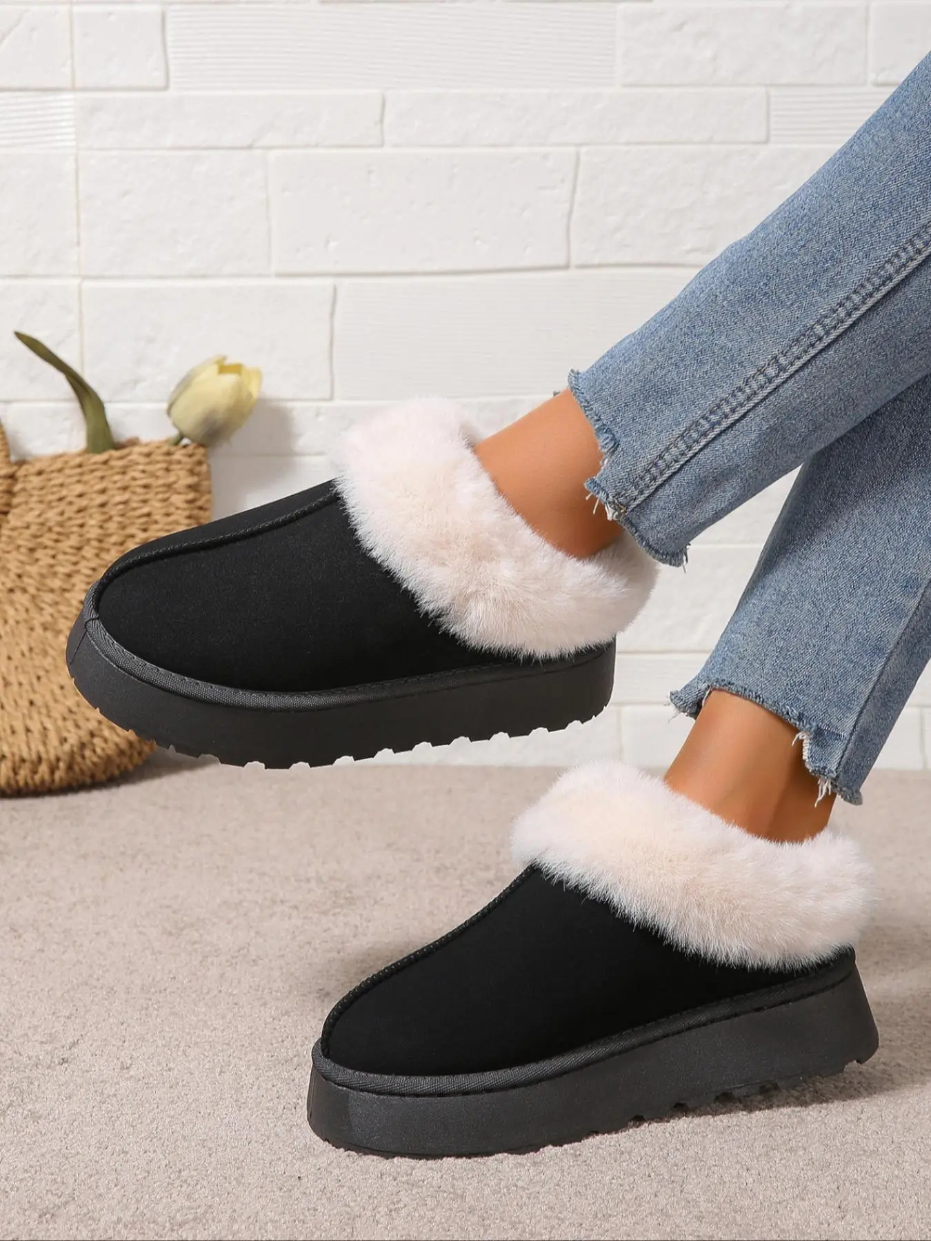 Women's Solid Color Fluffy Plush Slippers, Casual Soft Comfortable Home Slippers, Warm Slippers for Indoor & Outdoor Use for Women & Girls