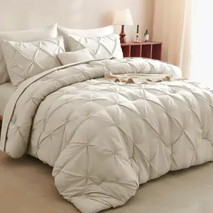 California King Comforter Oatmeal, 7 Cal King Pintuck A Bag, Pinch Pleat Sets with Comforter, Flat Sheet, Sheet, Pillowcases  Shams