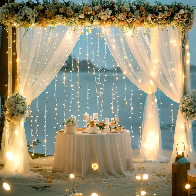 Dainty 5x10ft Collapsible Solid Polyester Sheer Tulle Wall Hanging Backdrop Curtain Set - Pocket-Included, Layered Opacity, Tangle-Free Anti-Tangle Lights, Window Fit, Birthday Anniversary Decor, Room Accessory, Multi-Event Use