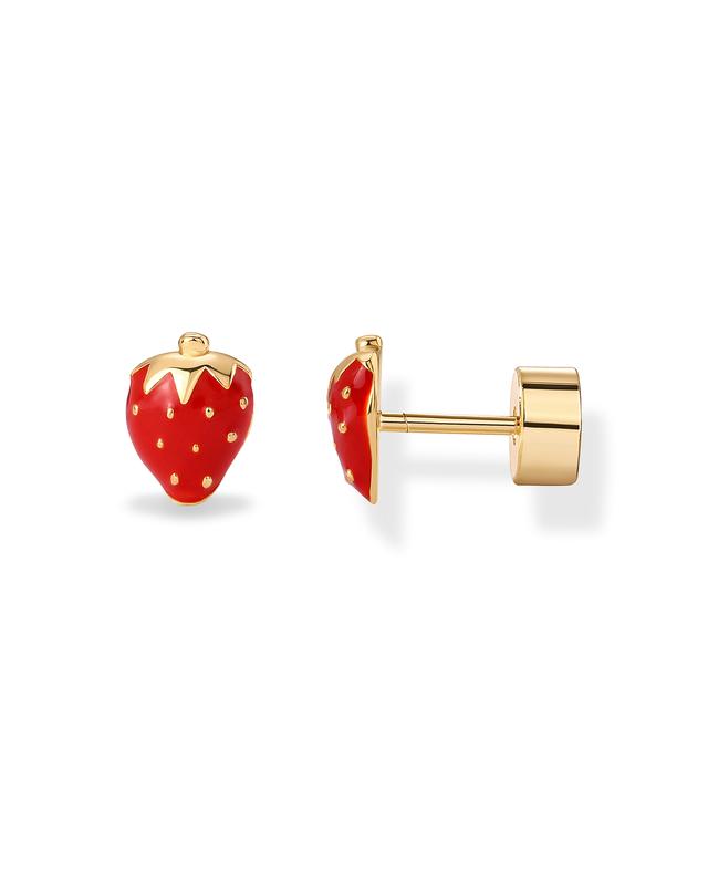 PAVOI 14K Gold Plated Sterling Silver Posts Enamel Flatback Stud Earrings for Women - Colored Chili Pepper Strawberry Cherry Peach Yin and Yang Emoji Screwback Earrings - Dainty Helix Cartilage Piercing Jewelry