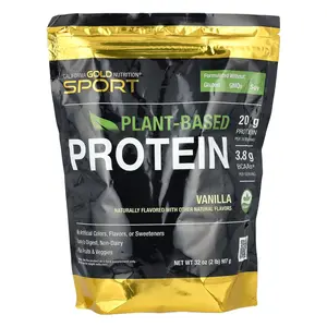 California Gold Nutrition Sport, Vegan Protein with Pea Protein Isolate and Brown Rice Protein, Vanilla, 2 lb (907 g)