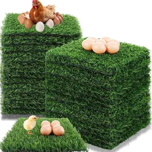 24 Pack Chicken Nesting Box Pads 12"x12"x1.2" Washable Nesting Pads for Chickens Thick Artificial Grass Turf Mats Mat Accessories Liners for Hen Coop and Pet Garden Lawn Indoor
