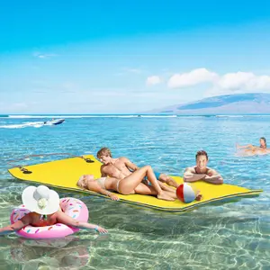9' x 6' Pad Water Mat for 2 Adults Yellow Floating Mat for Lake Pool Ocean Beach Boating 484 lbs Capacity UV Resistant XPE Foam Secure Straps Easy Storage