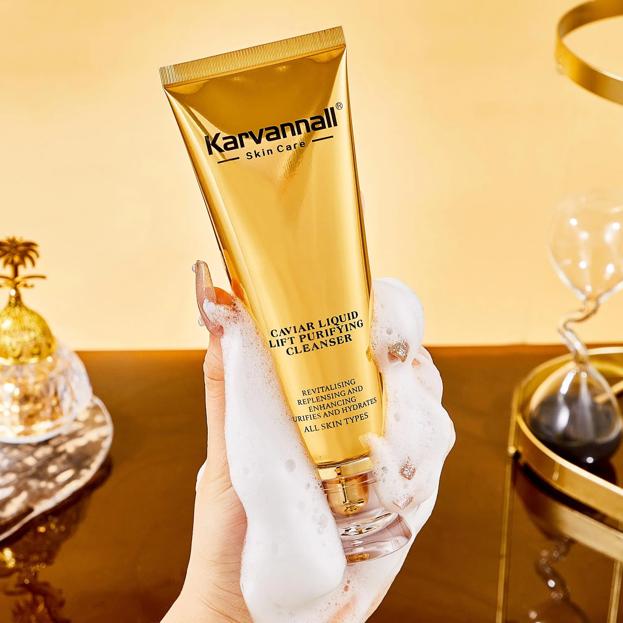 Karvannall Caviar Liquid Lift Facial Cleanser with Vitamins - Gentle, Soothing, Anti-Aging Wash for Hydrating, Radiant Skin, All Skin Types, 120ml (4.1 fl.oz), Single Item, Hydrate, Bottle, Non Toxic, Limited Edition, Adults, Foaming Cream, 4 Fluid Ounces